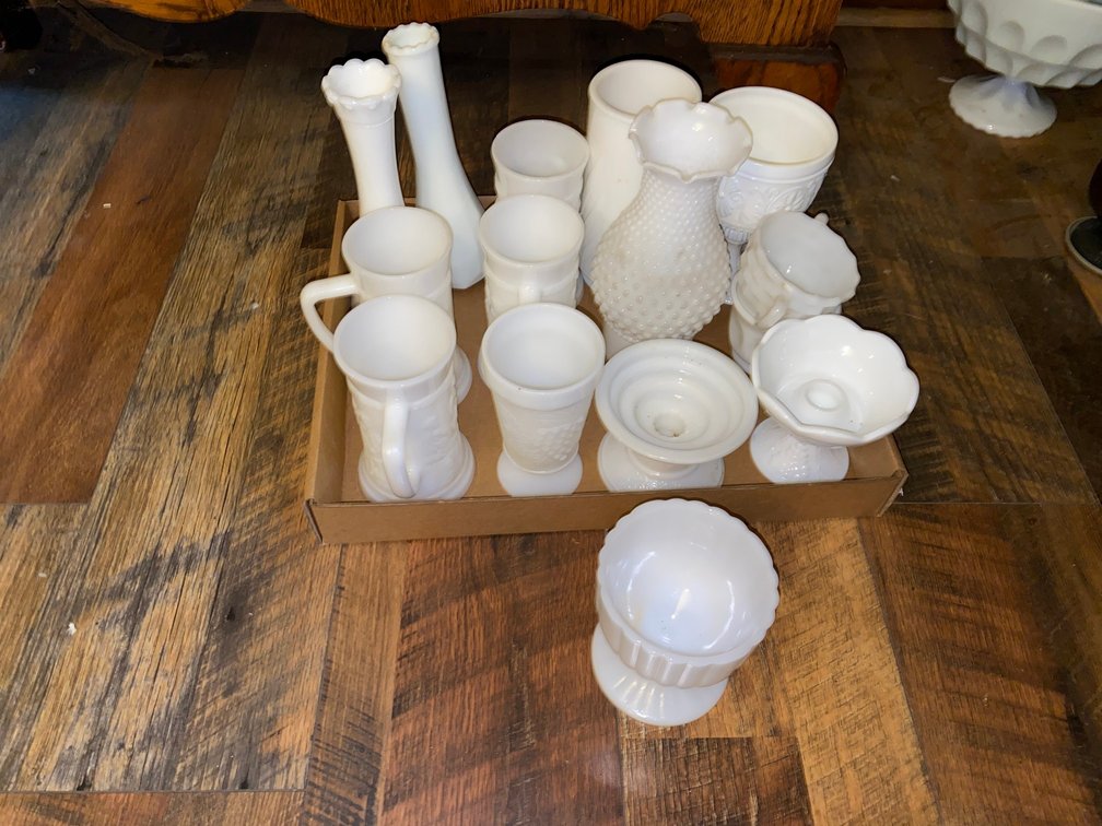 Milk glass Mugs, Cups, Vases