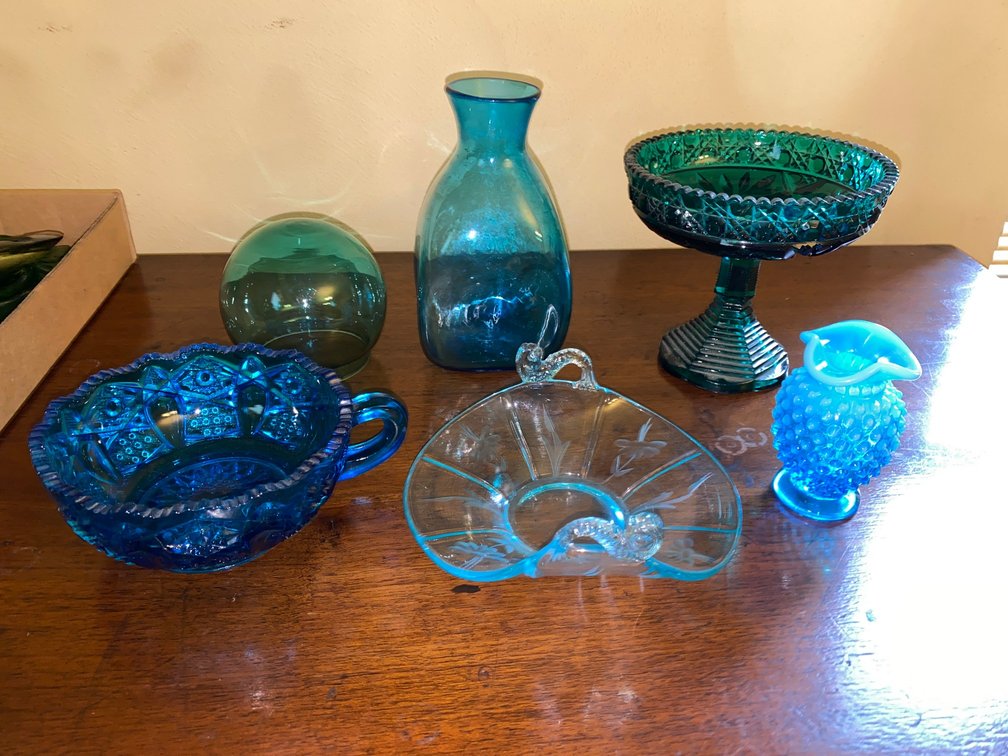 Carnival glass, Blue Colored glass