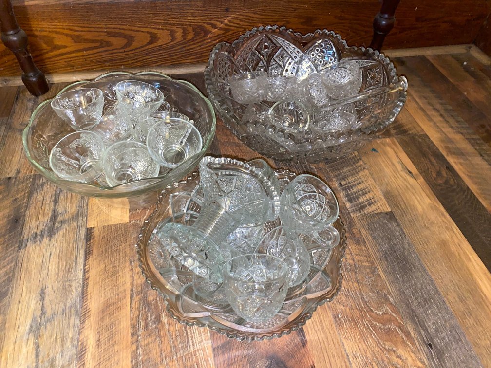 3- punch bowls, Pressed Glass