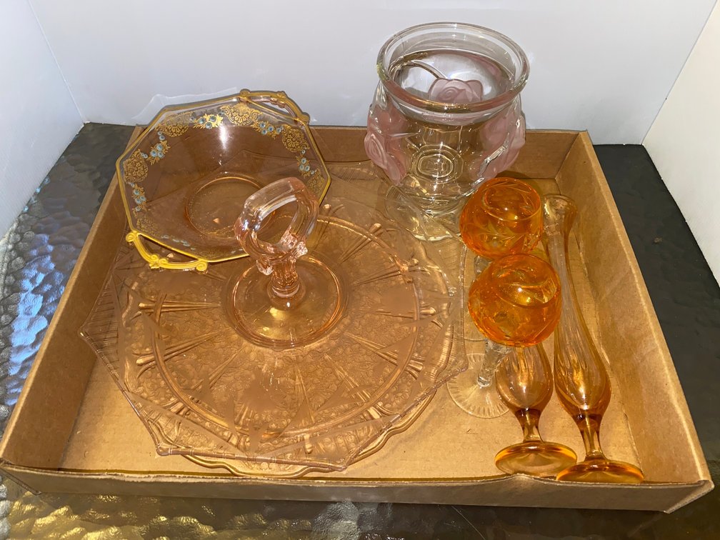 Pink Depression glass, Candlestick Holders