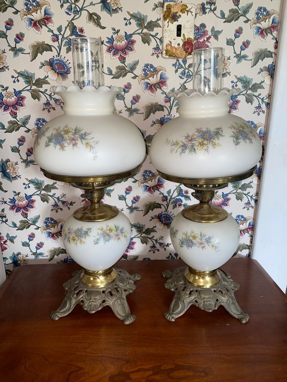 Vintage Milk Glass Hurricane Table Lamp