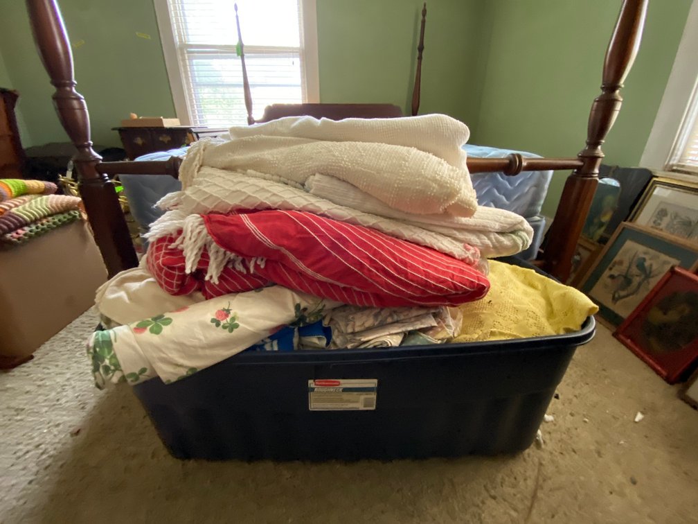 Large Tote full of Linens, Blankets