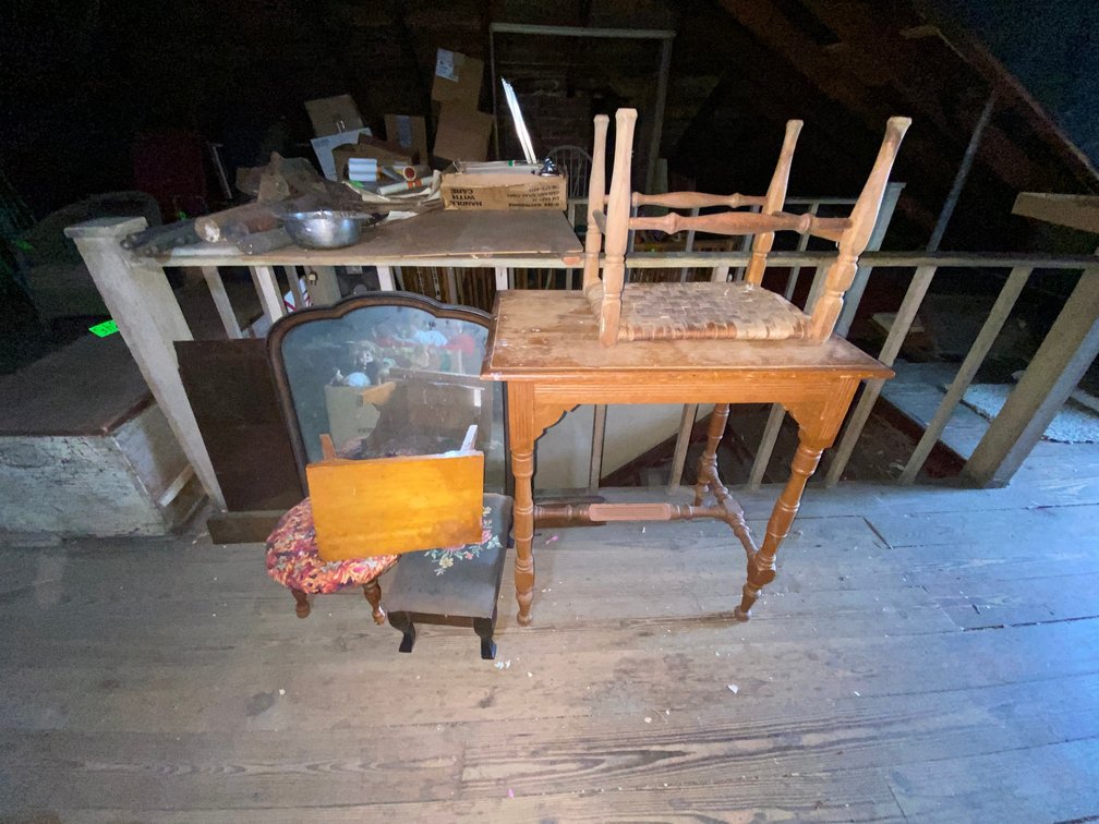 Small Woven Stool, Wooden Table
