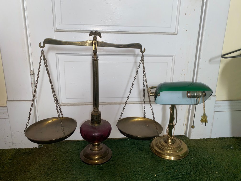 Vintage Brass Double Pan Balance Scale, Desk Lamp