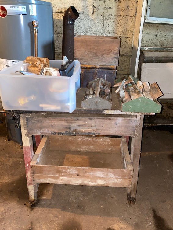 Wooden Table, Masonry Tools