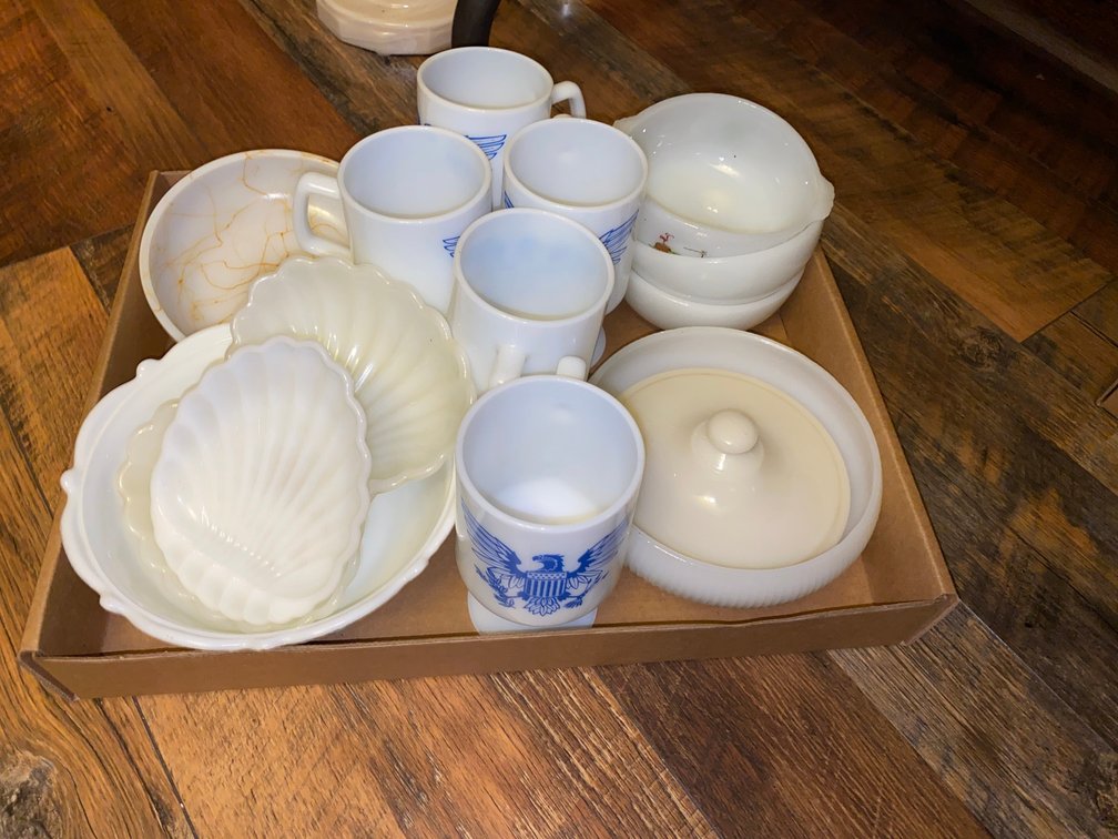 Milk Glass cups, Bowls