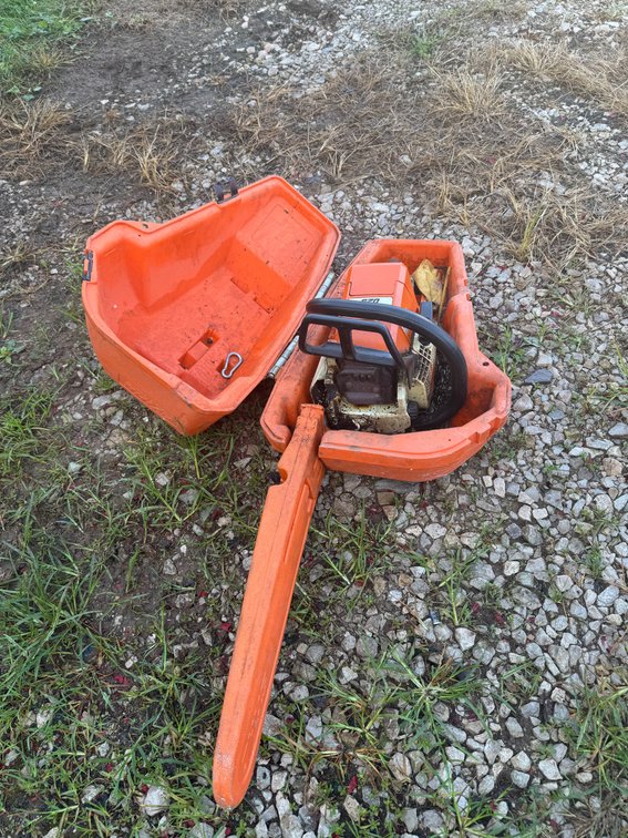 Vintage Red Gas Power Chainsaw, Vintage Stihl 25 Gasoline Powered chainsaw