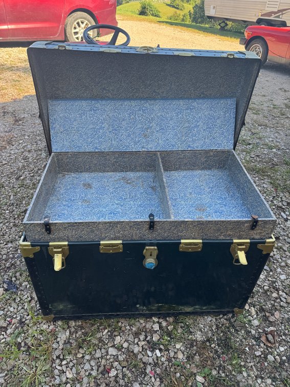 Steamer Trunk with Brass Tone Metal Hardware