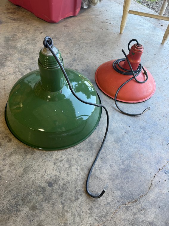 2- Vintage Industrial Green Porcelain Enamel Pendant Light Fixtures