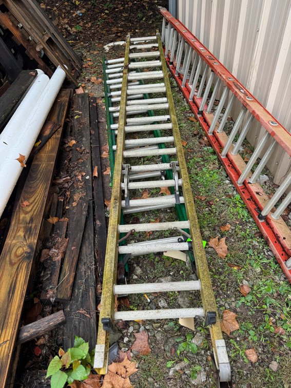 Yellow extension ladder
