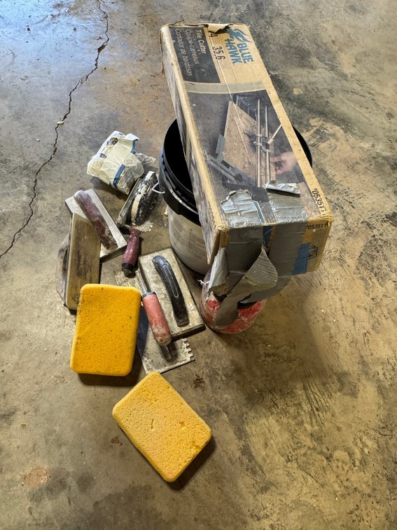 Bucket of Drywall Trials, Blue Hawk Tile cutter