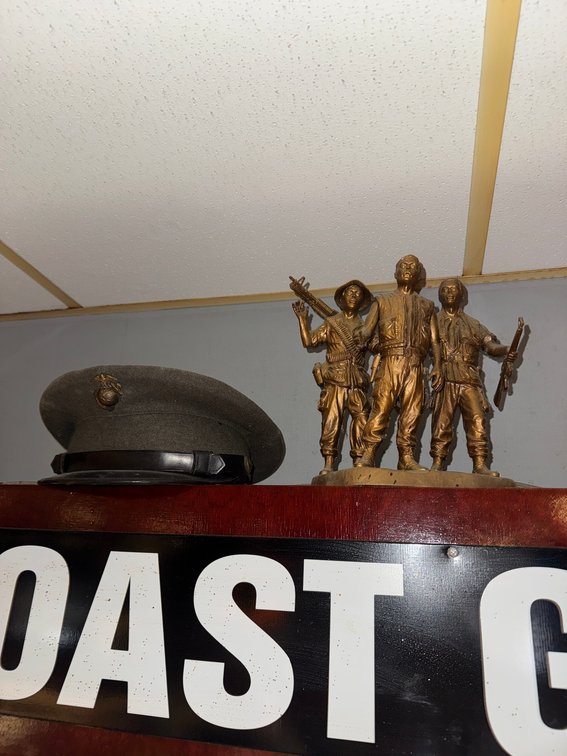 Three Servicemen Statue & Military Visor Cap