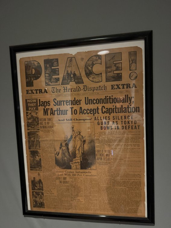 Framed August 15, 1945 Herald-Dispatch WWII Headline