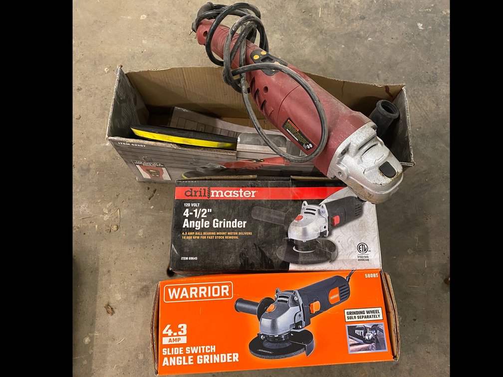 Drill Master 4 1/2" angle grinder, Warrior angle grinder, Chicago Electric 7" electric polisher/sander