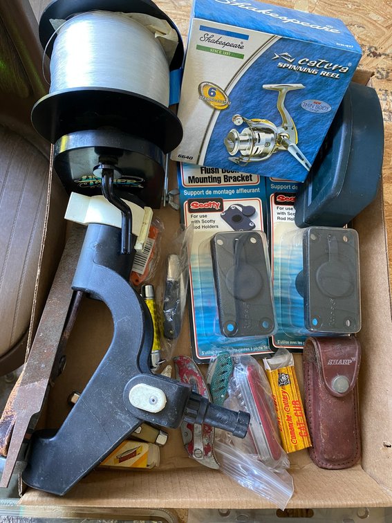 Fishing Reel, Rod Mounts, Fishing Line, Pocket Knives, and More