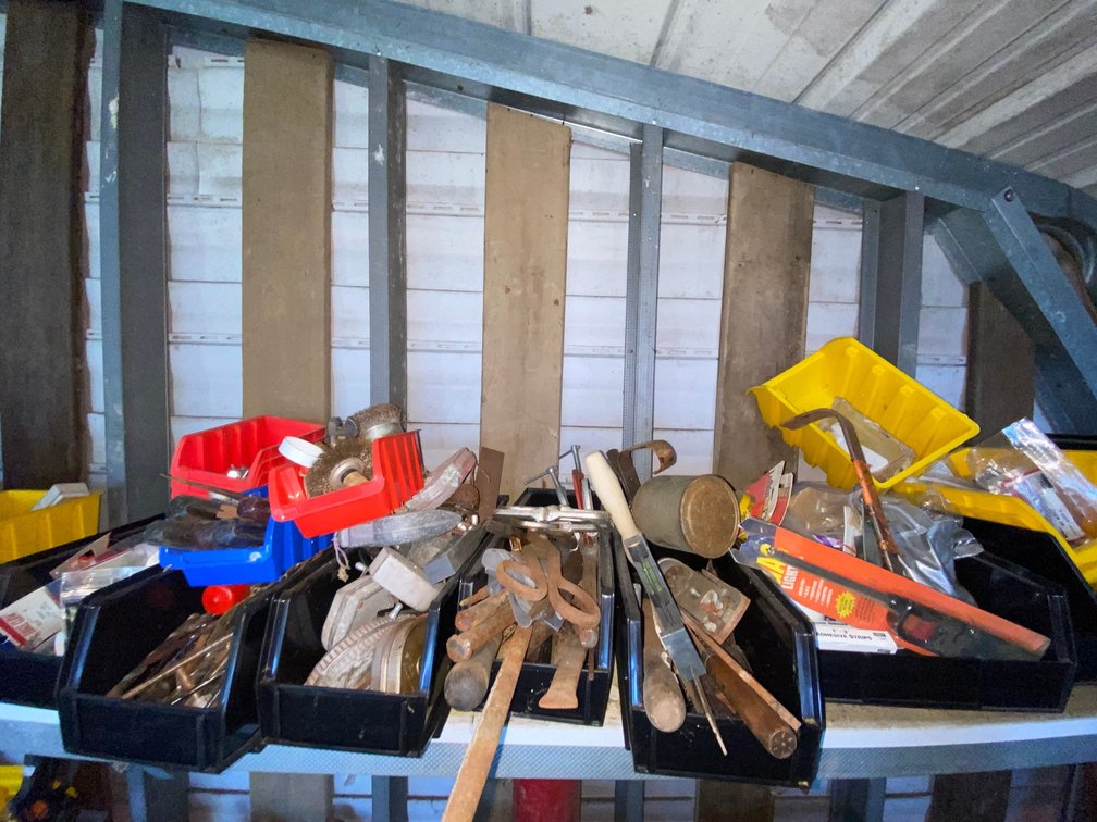 Hand Tools, Hardware, and Plastic Storage Bins