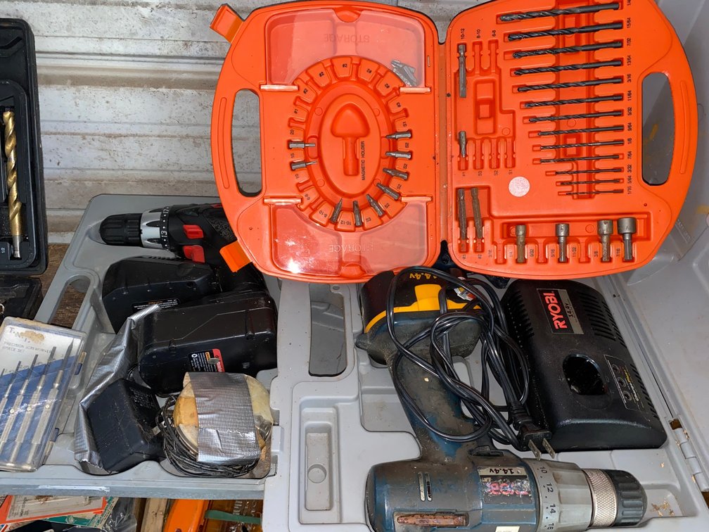 Cordless Drills, Work Light, and Accessories