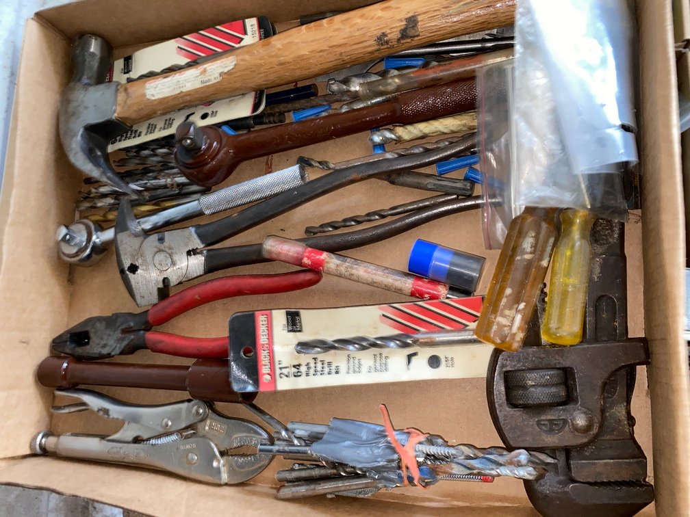 Claw Hammer, Pipe Wrench, Locking Pliers, Drill Bits, and More