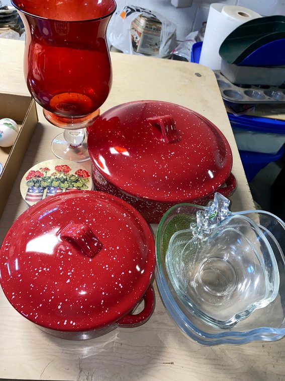 Covered Casserole Dishes, Glass Bowls, Hurricane Vase, and Coaster