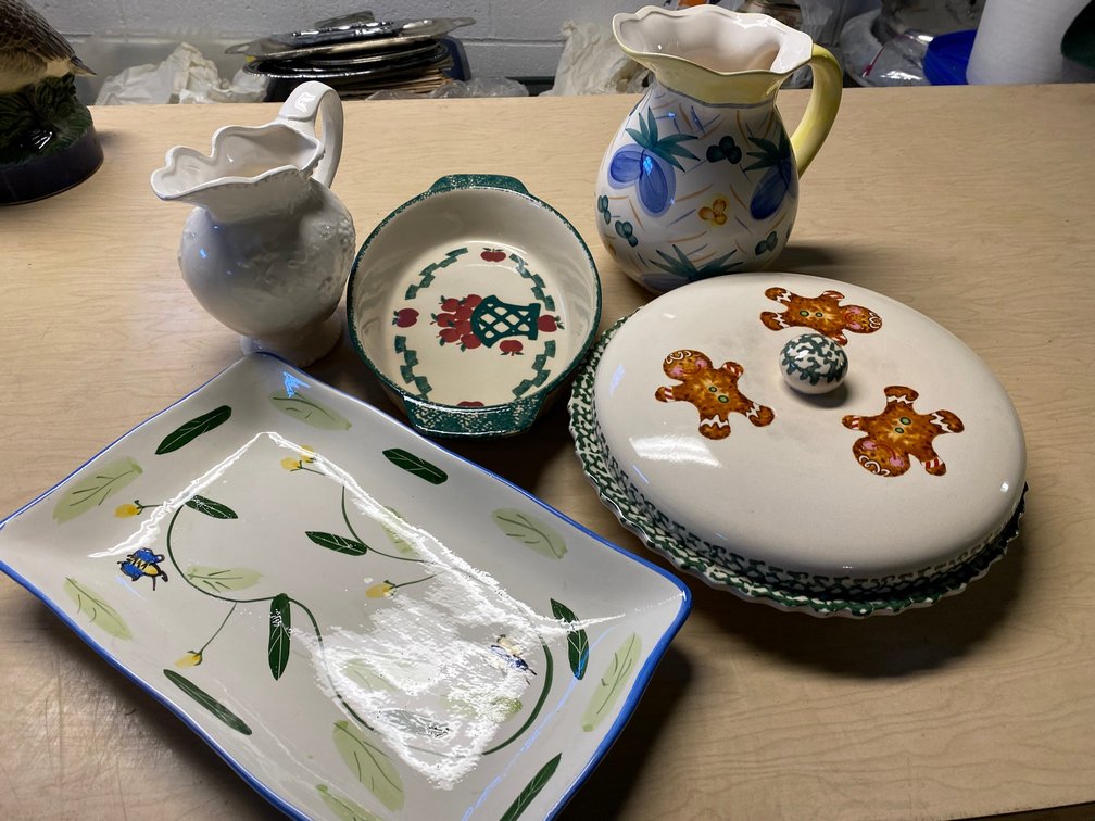 Ceramic Pitchers, Platter, Covered Dish, and Baking Dish