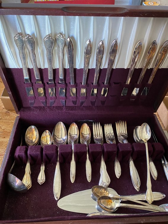 Silver-Plated Flatware in Wooden Chest