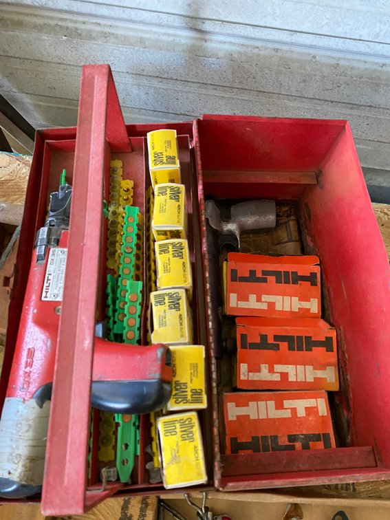 Metal Toolbox with Fastening Tools and Powder Charges