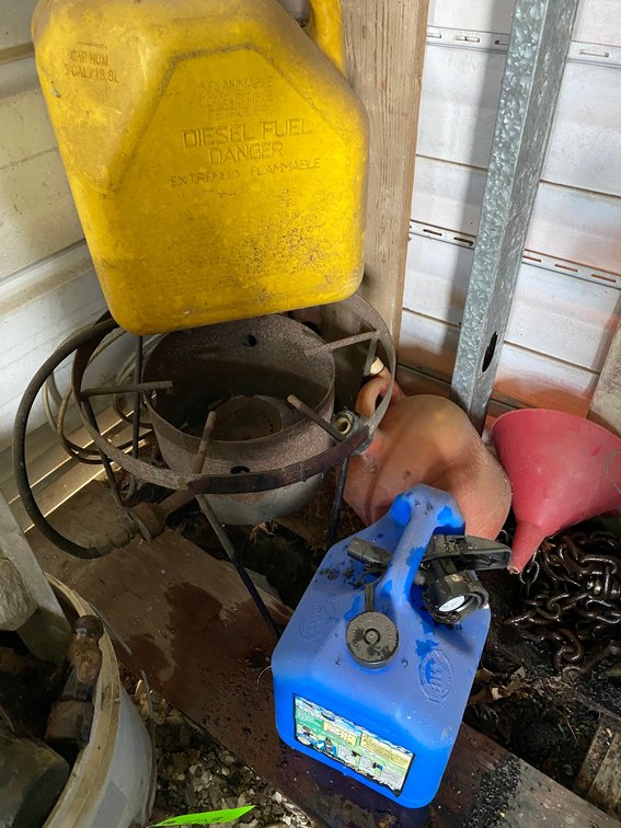 Outdoor Burner Stand, Fuel Jugs, Chain, and More