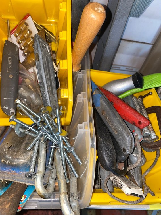 Utility Knives and Hardware in Organizer Bins