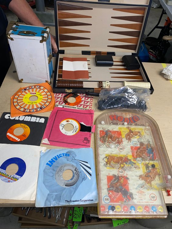 Marble Game, Backgammon Set, 45 RPM Records, and More