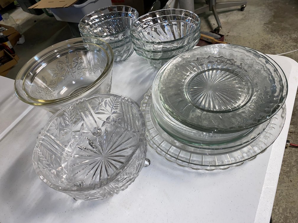 Clear Pressed Glass Bowls, Plates, Platter, and More