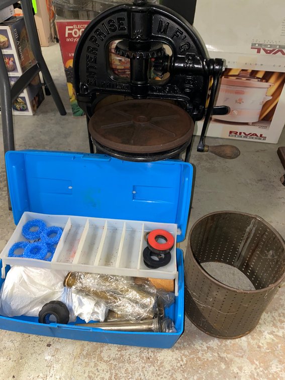 Cast Iron Press, Perforated Cylinder, Parts, and Lapping Plates