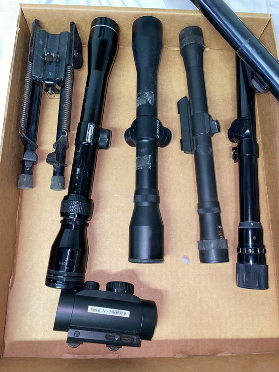 4 Rifle Scopes, Red Dot Sight, and Bipod