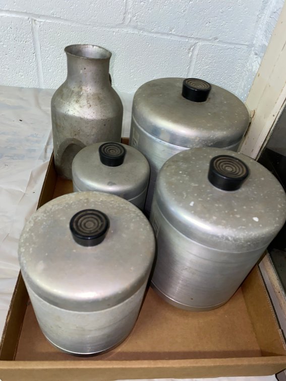 4 Aluminum Canisters and Aluminum Bottle Vessel