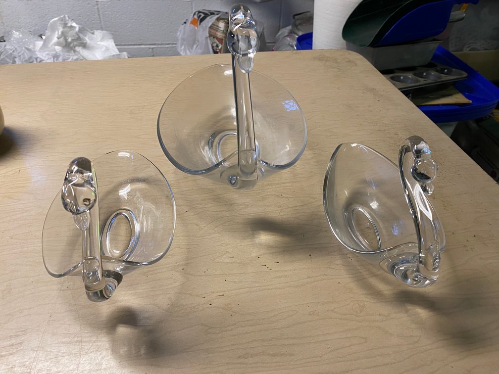 3 Clear Glass Swan Bowls