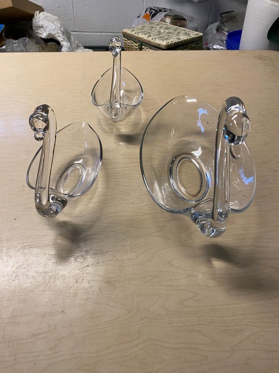 3 Clear Glass Swan Dishes