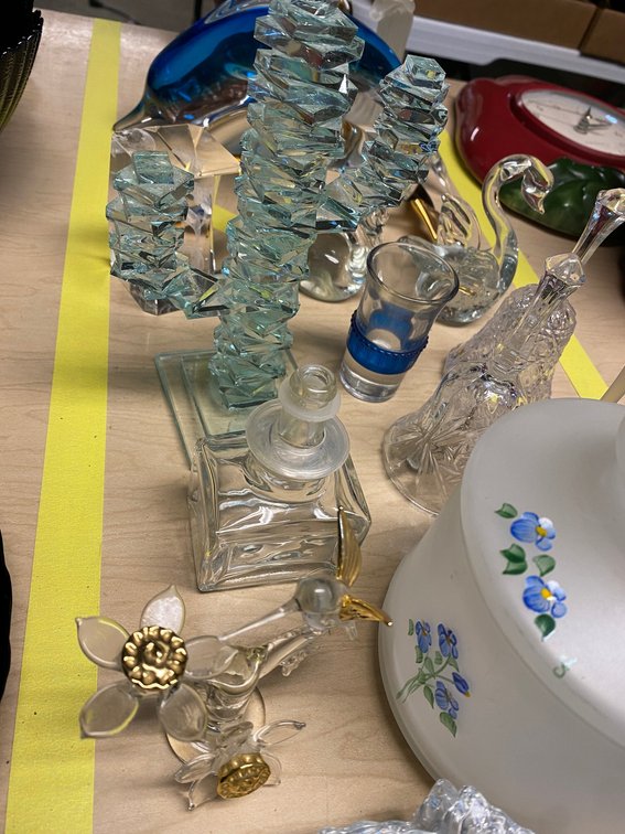 Glass Dolphin Figurines, Frosted Glass Jar and Stemware, and More