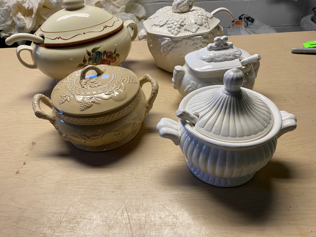 5 Ceramic Tureens with Lids and Ladles