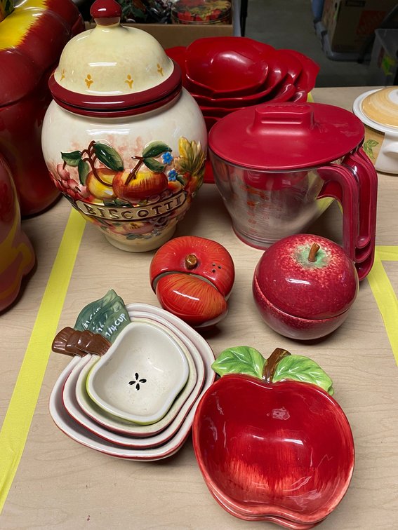 Ceramic Biscotti Canister, Apple Kitchenware, Measuring Pitcher and More