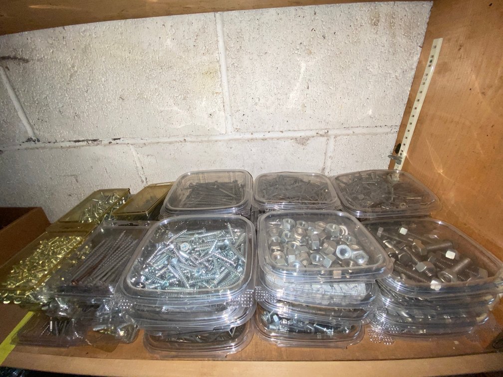 Screws, Bolts, Hex Nuts, and More in Plastic Containers