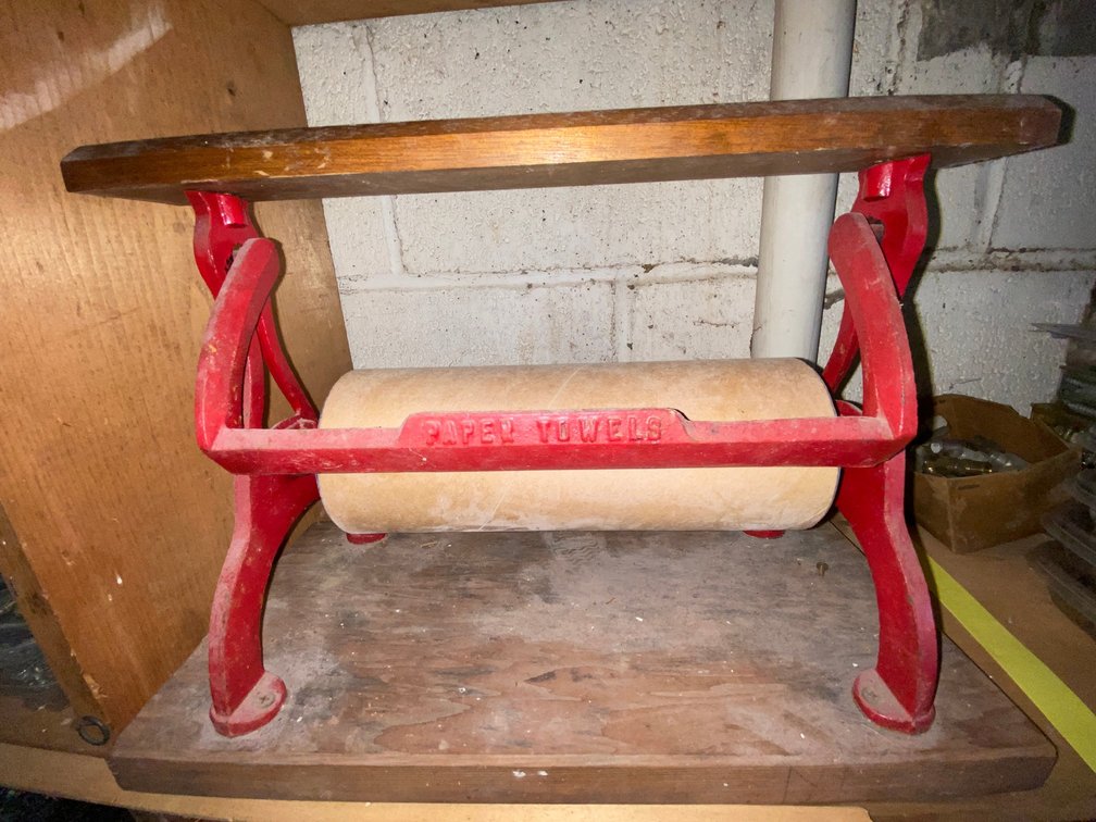 Cast Iron and Wood Paper Towel Dispenser