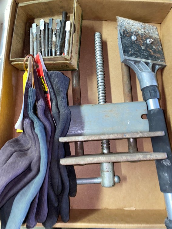 Woodworking Vise, Scraper, Punches, Work Gloves and More