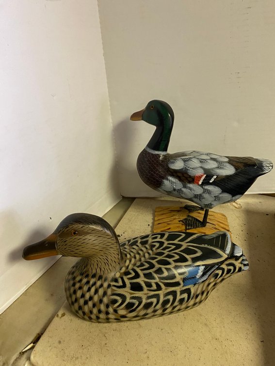 2 Carved Wood Duck Decoys