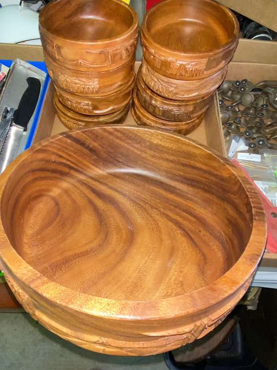 Set of 9 Carved Wooden Bowls