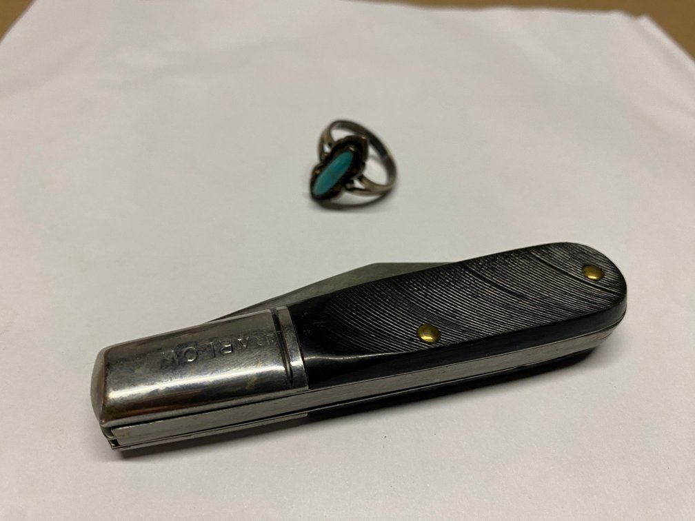 Folding Pocket Knife and Turquoise Ring