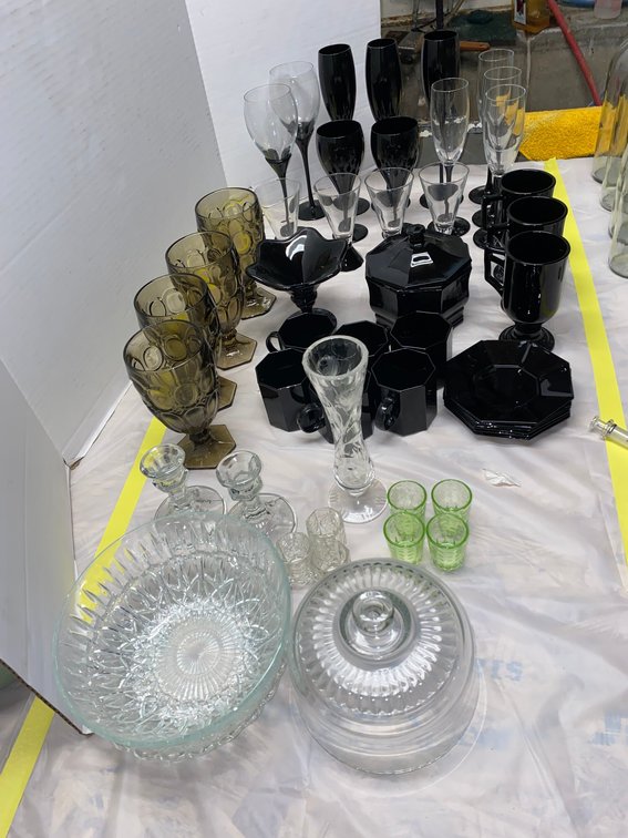 Black Glass Tableware, Amber Goblets, Pressed Glass, and More