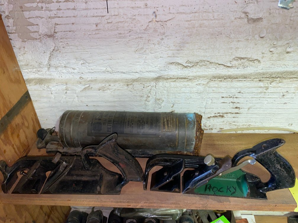 Brass Fire Extinguisher and 2 Cast Iron Hand Planes