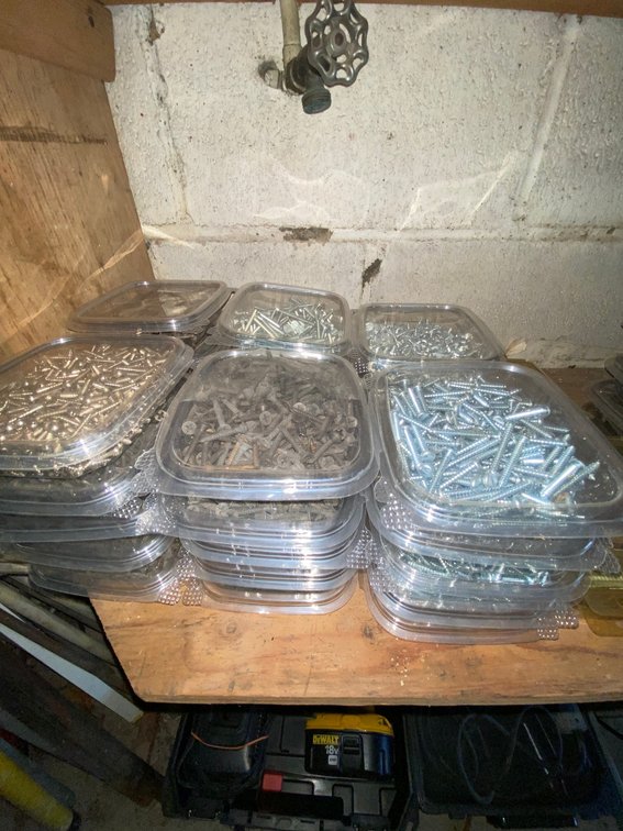 Screws, Nails, and Hardware Fasteners in Plastic Containers