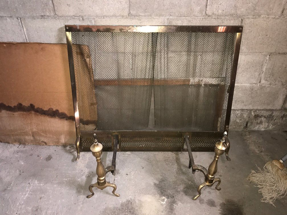 Fireplace screen, andirons