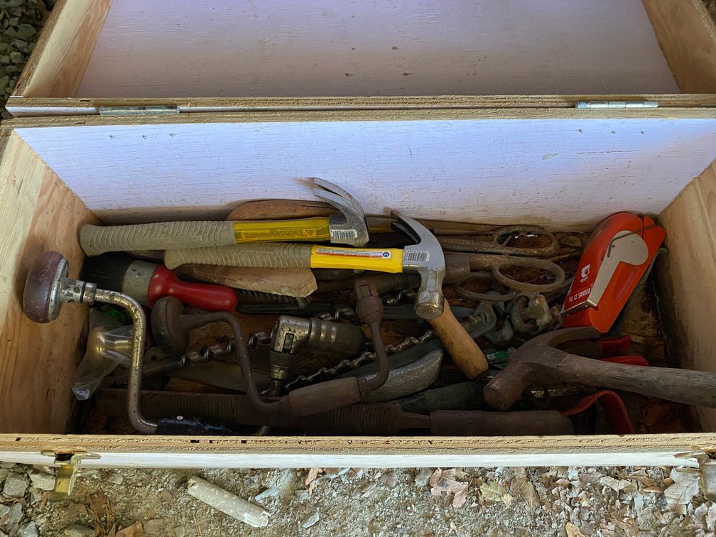 Wooden Tool Chest with Hand Tools