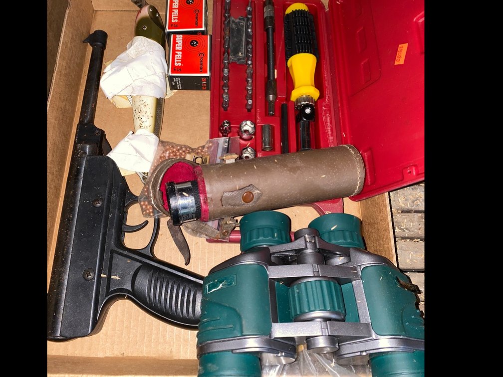 Air Pistol, Binoculars, Tool Set, and More